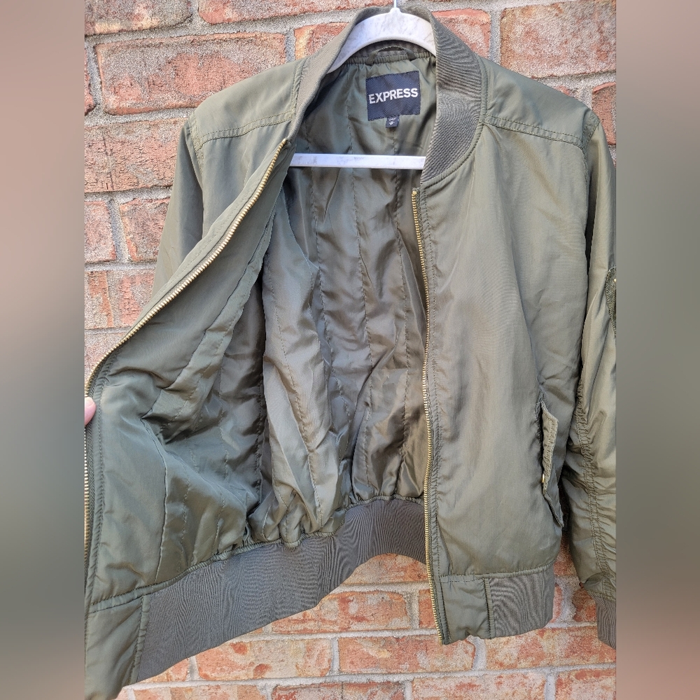 Express Women's Army Green Bomber Jacket - Picture 6 of 8
